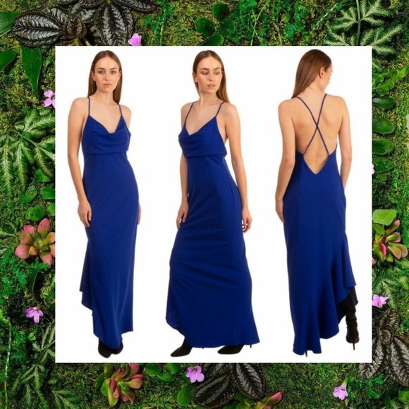Badgley Mischka Dress 10 Maxi Formal Evening Gown Medium Blue Royal NWT $690 - Picture 7 of 9